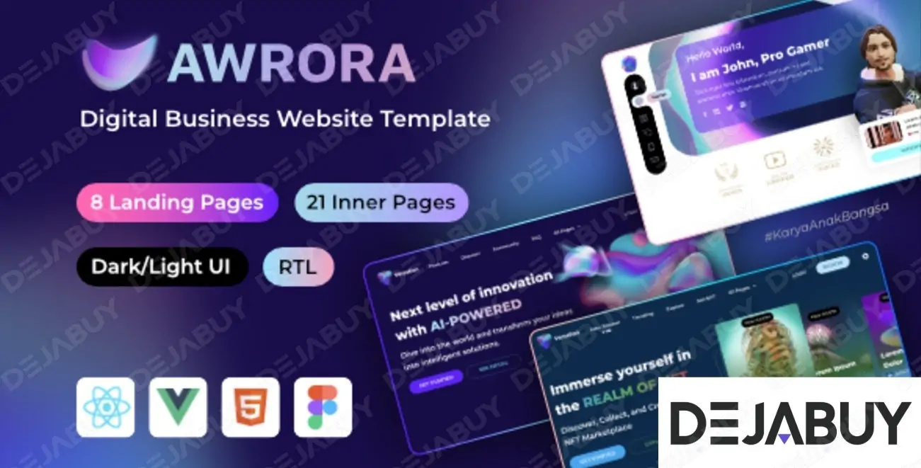 Awrora - AI Blockchain NFT Digital Business React Vue HTML Template